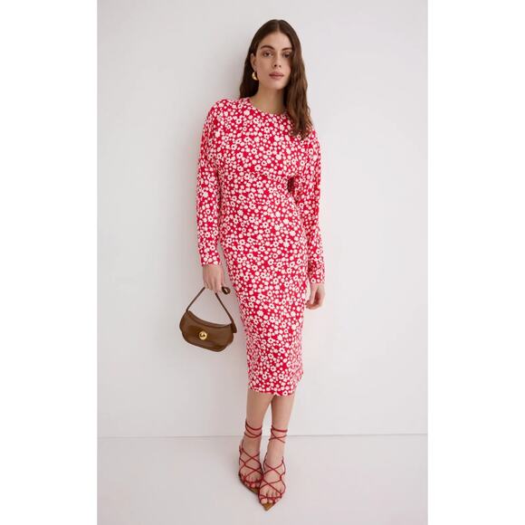 Marni Dresses & Skirts - Marni Satin Midi Dress with Red and White Pop Fields Motif